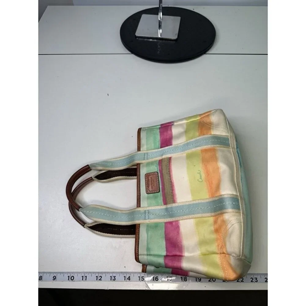 DAMAGE Coach Hampton Watercolor Pastel Stripes Small Tote Handbag A0773-10025